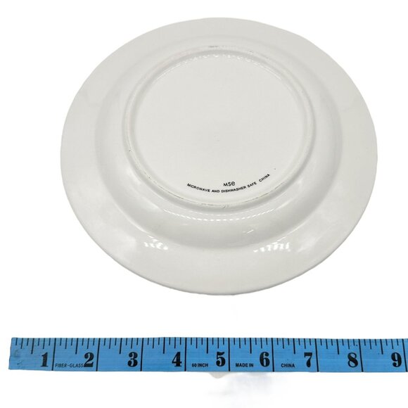 MSE Set Of 5 Lunch Plates 9 inch White With Green Trim Purple Floral Design - Picture 8 of 8